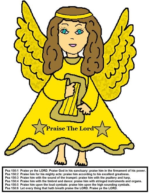 Angel Praise the Lord Cake Template for Christmas Angel Sunday School Lessons for preschool kids by Church House Collection. Angel Holding A Harp Clipart cartoon images