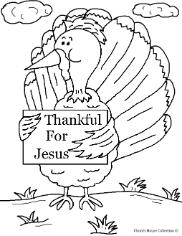 Thanksgiving Turkey Holding A sign Thankful for Jesus Coloring page