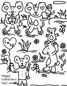 Happy Valentine's Day Coloring pages Teddy Bears With Roses and Balloons