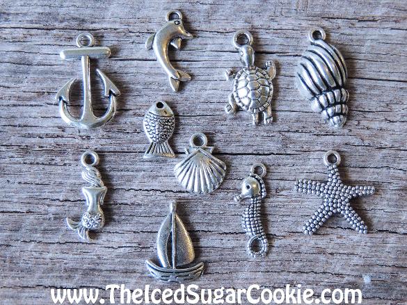 Sea Shells Beach Charms Nautical Anchor Dolphin Turtle Mermaid Boat Fish Seahorse Starfish Clam DIY Do it yourself necklace charms Summer 2016 Sand Jewelry Bracelets Charm by The Iced Sugar Cookie www.TheIcedSugarCookie.com Jewelry for girls and women. Crafts for jewelry making.