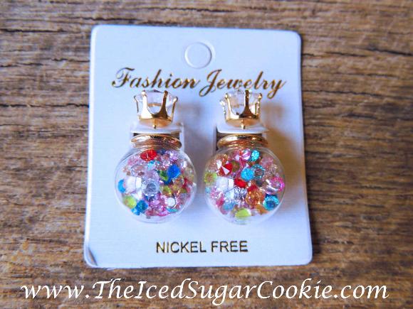 Crystal Filled Ball Earrings By The Iced Sugar Cookie www.Theicedsugarcookie.com Jewelry for girls, teens, women. Colorful summer spring earrings cubic zircon fashion jewelry. 