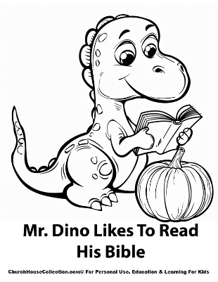 Mr. Dino Likes To Read His Bible Coloring Page