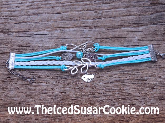 Blue and White Leather Bracelet Dove Owl Infinity Sign Hope by The Iced Sugar Cookie - Jewelry for girls and women