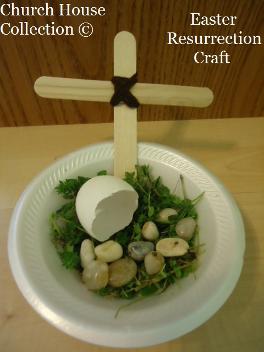 Easter Sunday School Crafts and Ideas for toddlers and kids. Easter Resurrection Craft using egg shells, rocks, grass and wooden popsicle sticks and Styrofoam bowl. Resurrection of Jesus craft ideas for toddlers and kids to do in Sunday school children's ministry.