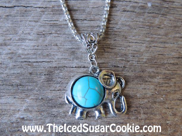 Elephant Turquoise Faux Necklace by The Iced Sugar Cookie - Jewelry For Girls and Women. Safari Animals Turquoise Necklaces