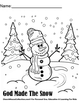 God Made The Snow Winter Snowman Bible Coloring Page by Church House Collection