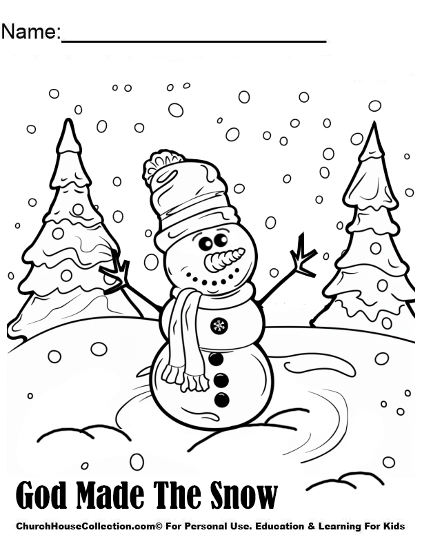 God Made The Snow Bible Coloring Page Snowman Winter by ChurchHouseCollection.com