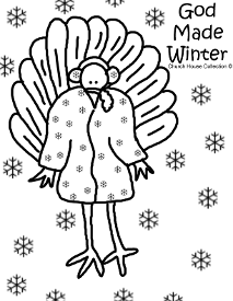 God Made Winter Turkey Coloring Page Snow Earmuffs Winter Coat Thanksgiving Sunday School Childrens Church Kids Free Printable