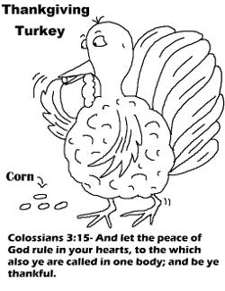 Turkey Eating Corn Scripture Col 3:15 Coloring Page Sunday School