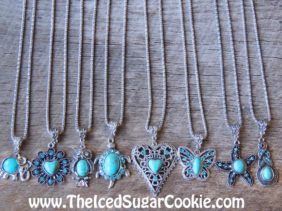 Turquoise Necklaces Elephant, Owl, Turtle, Heart, Butterfly, Starfish, by The Iced Sugar Cookie. Jewelry for girls and women. 